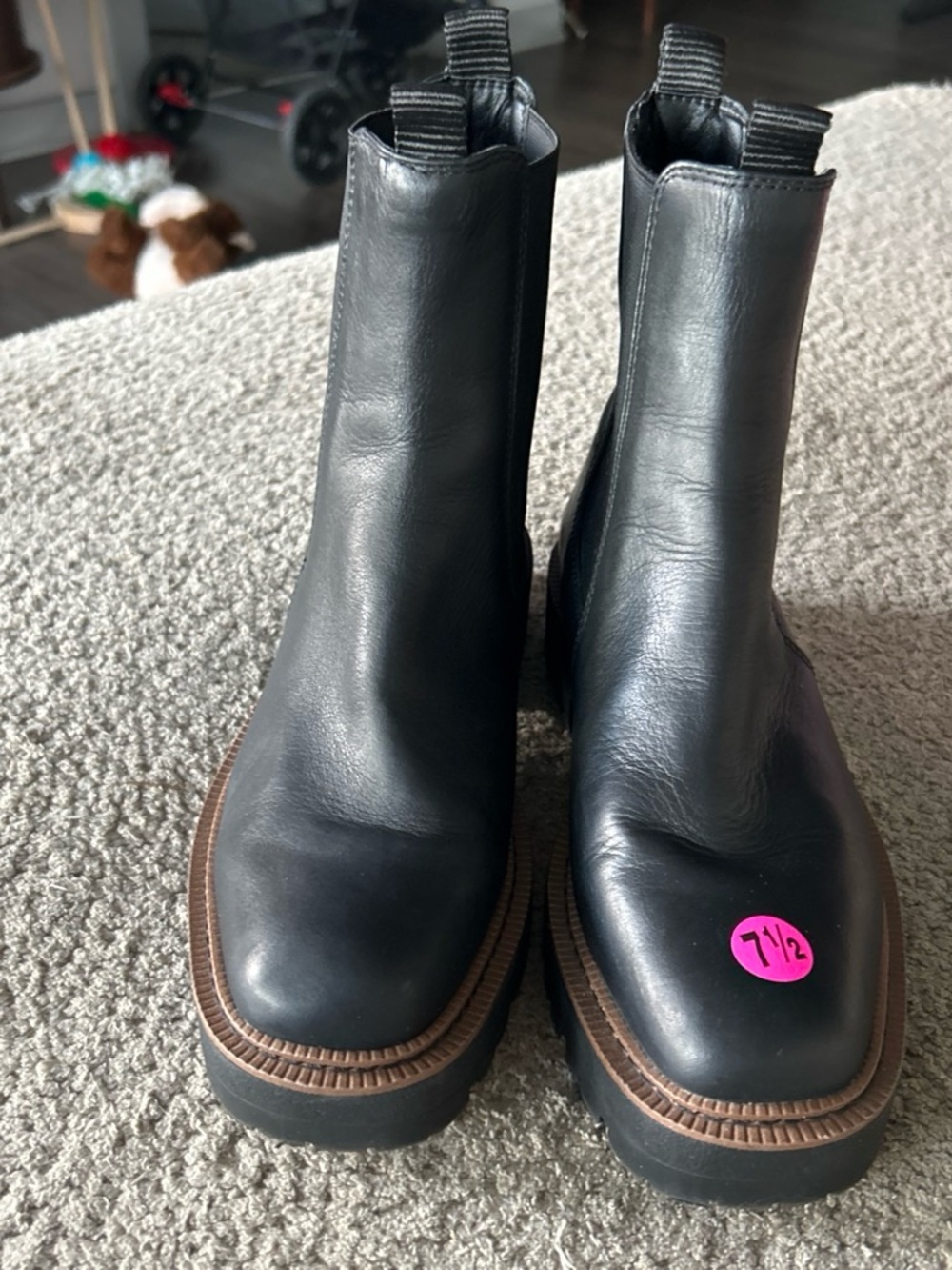 Sam Edelman Black Leather Platform Chelsea Booties